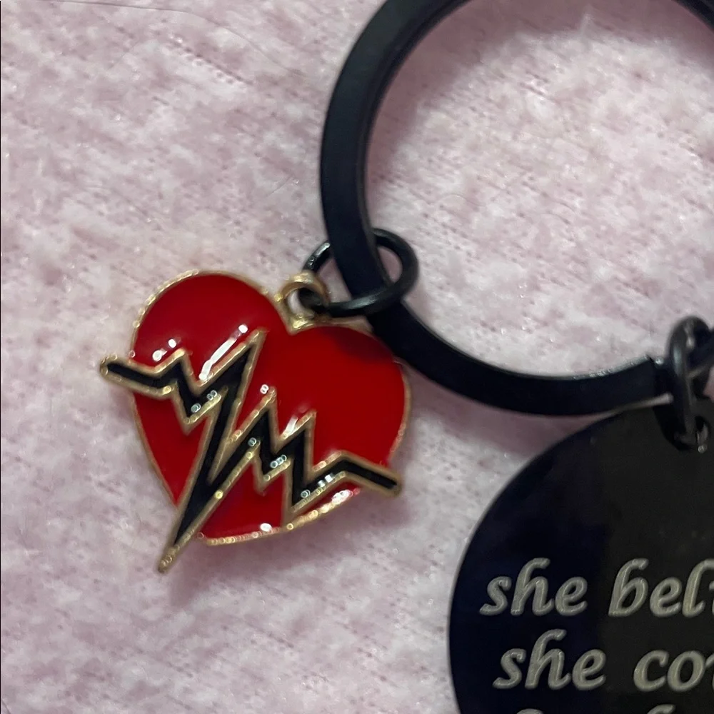 Keychain -Inspirational with Red Heart Charm-“She believed she could,so she did”